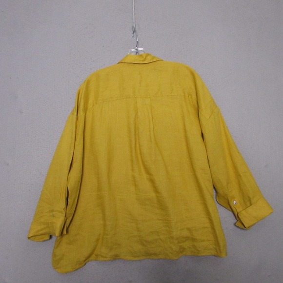 Magaschoni Top XL Mustard Yellow Linen Boxy Button Up Flowy Lagenlook Beach Boho - Picture 2 of 9